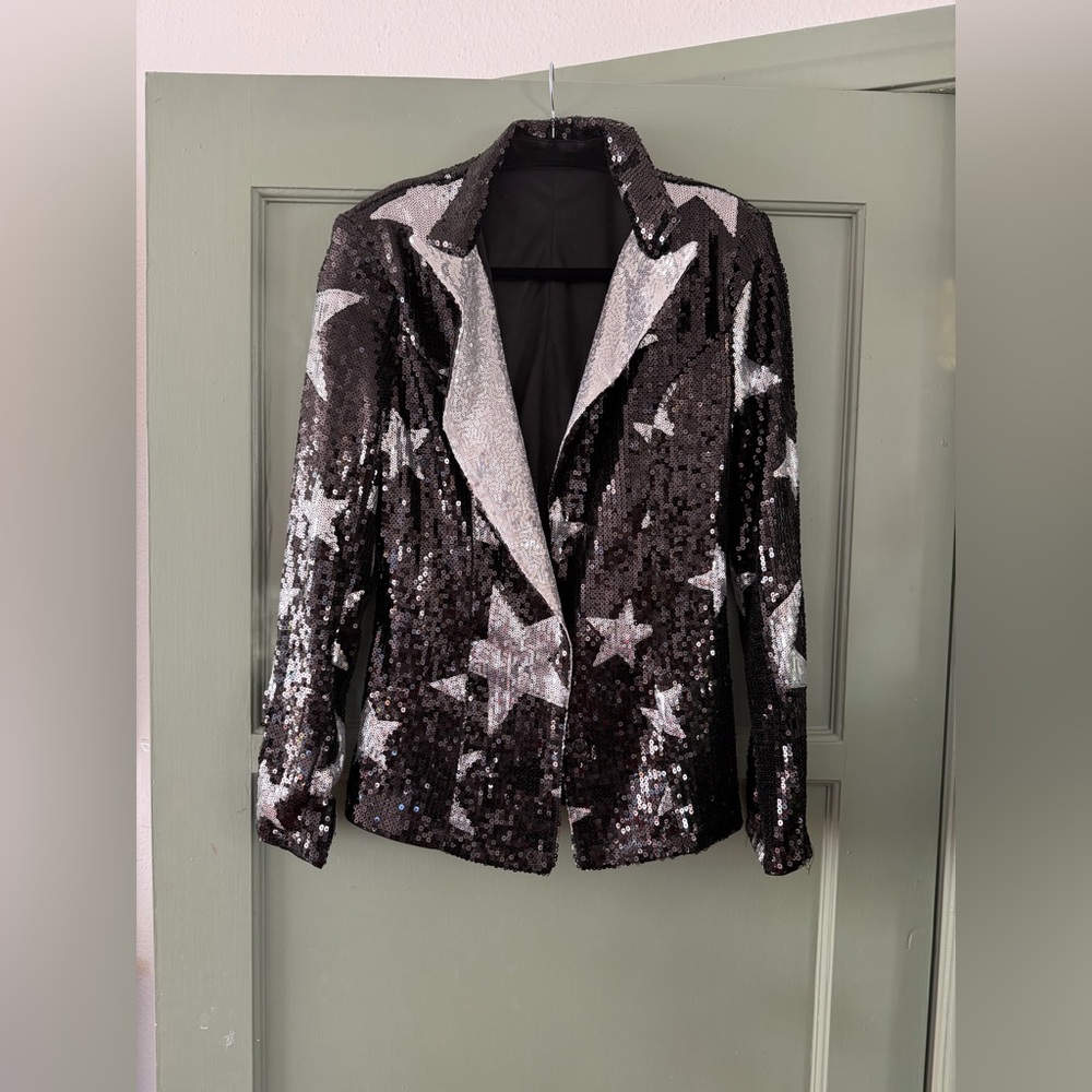 Sequin Star Blazer & Pants Set - Black with Silver Stars - Picture 2 of 3